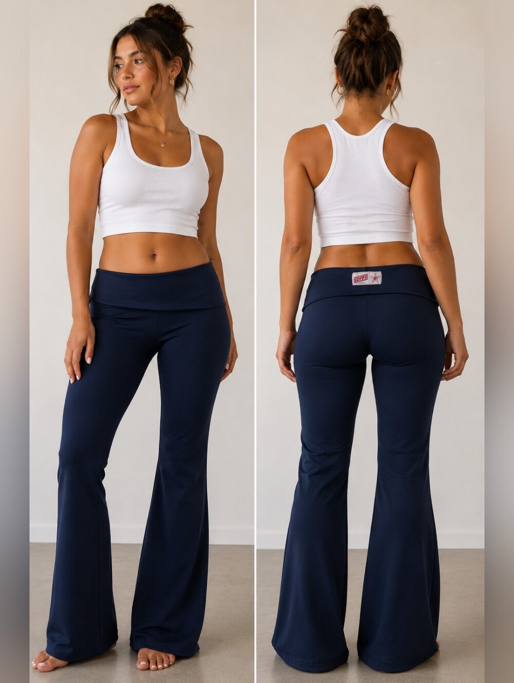 💙✨🦋 SOFFE NWOT Y2K Navy Foldover Waist Flare Yoga Pants Low Rise Lounge MED
